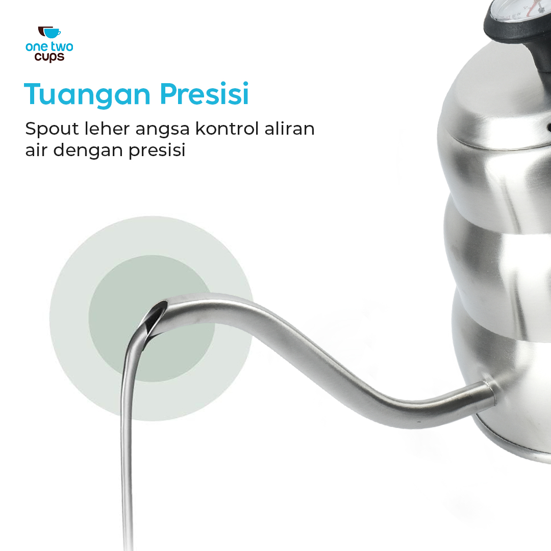 One Two Cups Teko Kopi Leher Angsa Gooseneck Pour Over Thermometer 1L - OTC201 Gambar produk One Two Cups Teko Kopi Leher Angsa Gooseneck Pour Over Thermometer 1L - OTC201