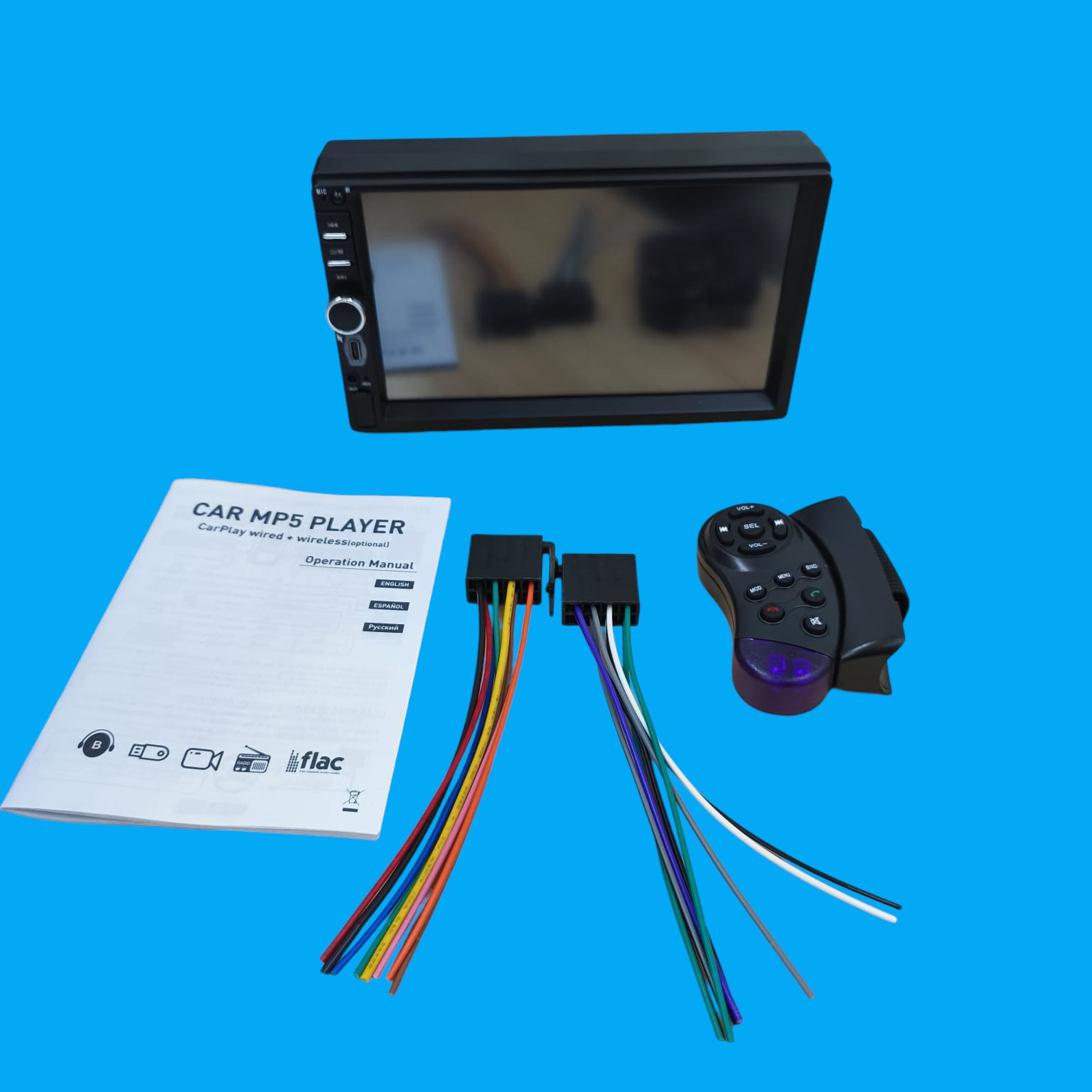 Gambar produk ESGO Head Unit Tape Mobil 2DIN Wired CarPlay Android Auto 7 Inch - F7018C