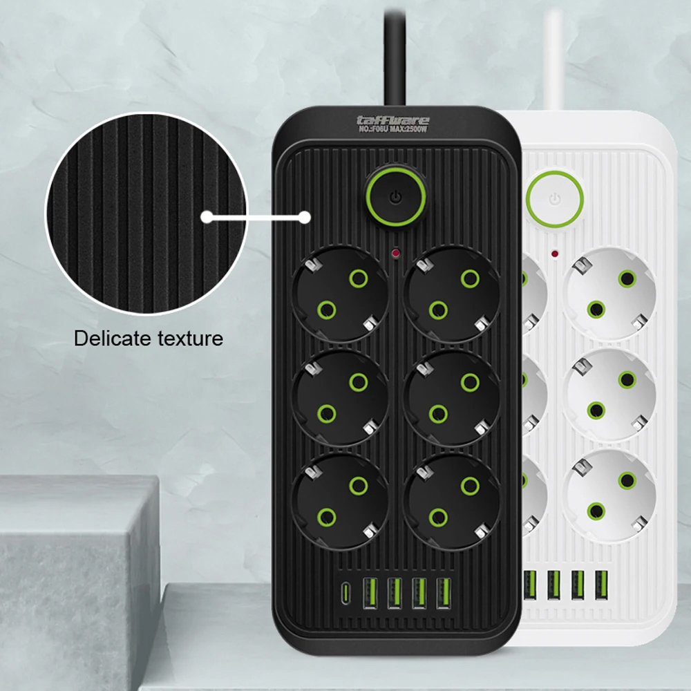 Taffware Stop Kontak Kabel USB Type C 10A 110-250V 2500W 1.8M 6 Lubang - F06U/QL-1075U Gambar produk Taffware Stop Kontak Kabel USB Type C 10A 110-250V 2500W 1.8M 6 Lubang - F06U/QL-1075U