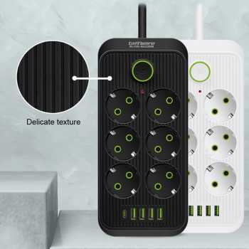 Gambar produk Taffware Stop Kontak Kabel USB Type C 10A 110-250V 2500W 1.8M 6 Lubang - F06U/QL-1075U