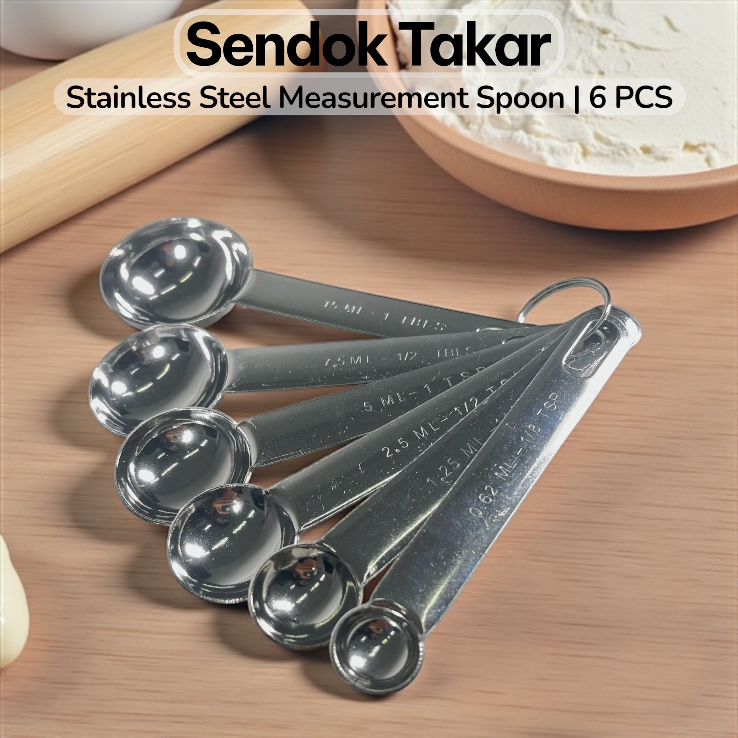Gambar produk HOOMIN Sendok Takar Ukur Measurement Spoon Stainless Steel 6 PCS - 16752