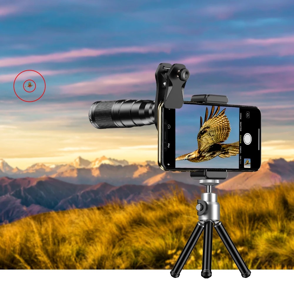 Gambar produk APEXEL Lensa Kamera 4in1 Telefoto 22x Wide Fisheye Macro with Tripod - APL-22XZJ
