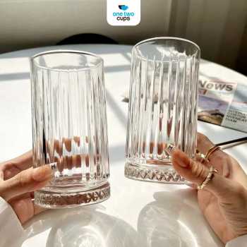 Gambar produk One Two Cups Gelas Kaca Aesthetic Kopi Teh Striped Crystal Glass 445ml - EL-45