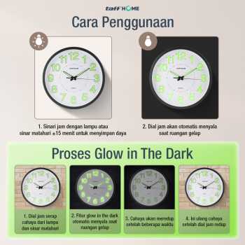 Gambar produk TaffHOME Jam Dinding Bulat Quartz Luminous Glow in The Dark 30cm MDB4