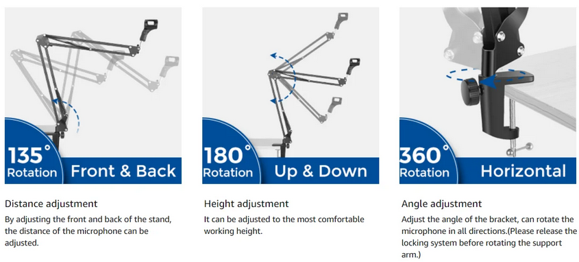 Gambar produk TaffSTUDIO Boom Arm Stand Suspensi Mikrofon Scissor Desk Clamp - NB-35