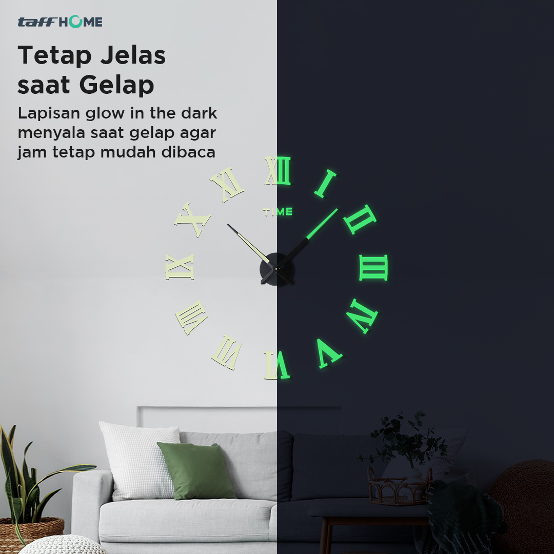 Gambar produk TaffHOME Jam Dinding Besar DIY Giant Clock Glow in The Dark 90-100cm - DIY-106