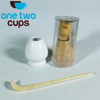 One Two Cups Matcha Set Kit Chasen Stand Chashaku Bamboo 3 PCS - D-31 Gambar produk One Two Cups Matcha Set Kit Chasen Stand Chashaku Bamboo 3 PCS - D-31