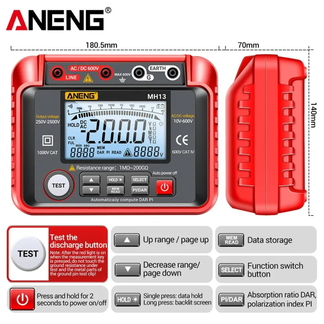 Gambar produk ANENG Digital Megohmmeter Multifungsi Voltage Tester 2500V - MH13