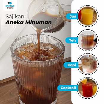 Gambar produk One Two Cups Gelas Kaca Aesthetic Kopi Teh Simple Stripe Glass 240ml - IN-34