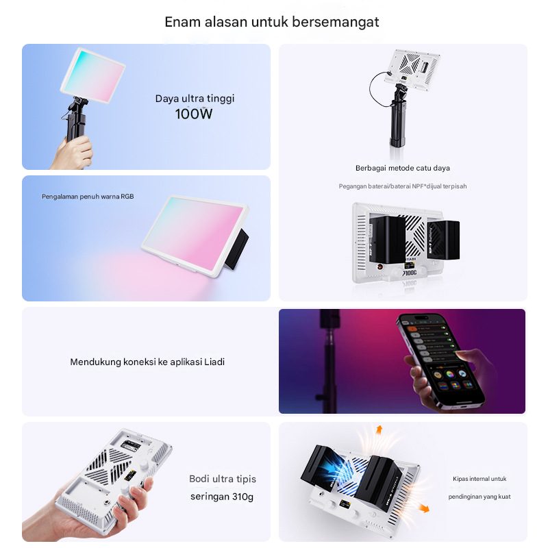 Gambar produk LIYADI Lampu Fotografi LED Portabel RGB Panel Light 100W 9900K - P100C