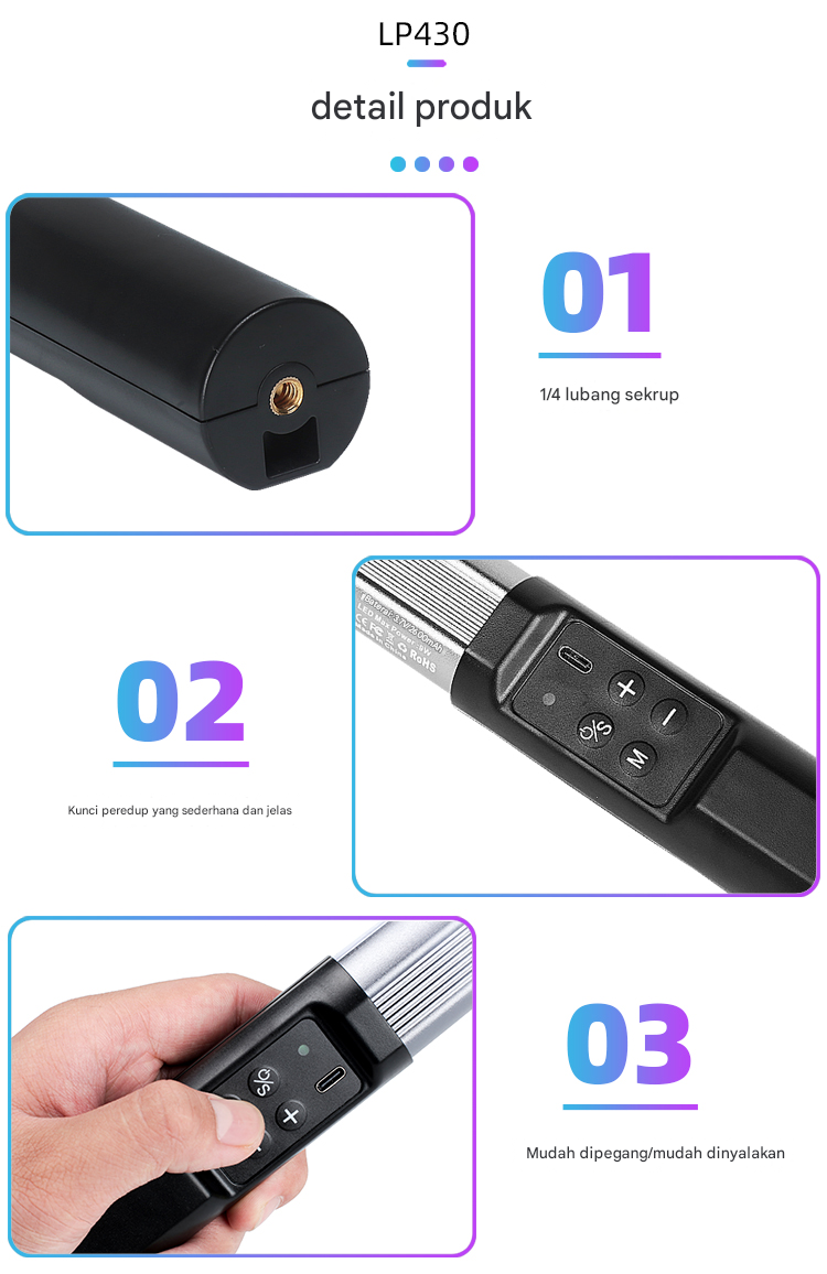 Gambar produk LIYADI Lampu Fotografi LED Portabel RGB Tube Light 10W 9900K - LP430 PRO