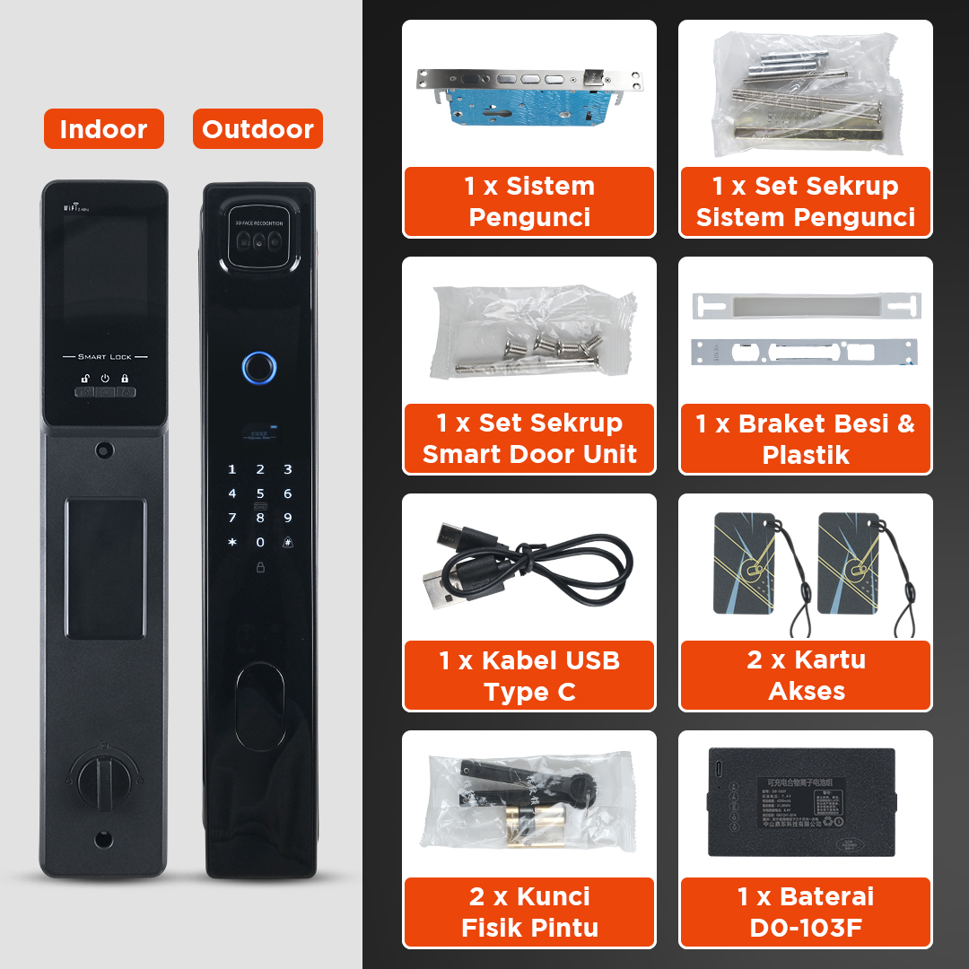 Joneytech Smart Door Lock Fingerprint Face Recognition App Intercom - B01RL-DJ Gambar produk Joneytech Smart Door Lock Fingerprint Face Recognition App Intercom - B01RL-DJ