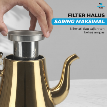 Gambar produk One Two Cups Teko Teh Stainless Steel Saringan Teapot 1.6L - HS4012