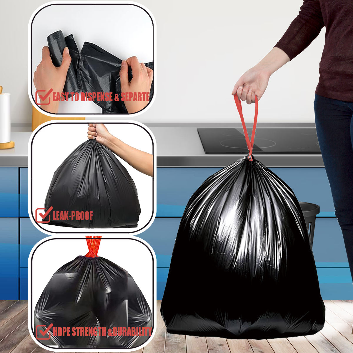 Gambar produk TRASU Kantong Plastik Sampah Tali Drawstring Trash Bag 45x50cm 75 PCS - TR-75
