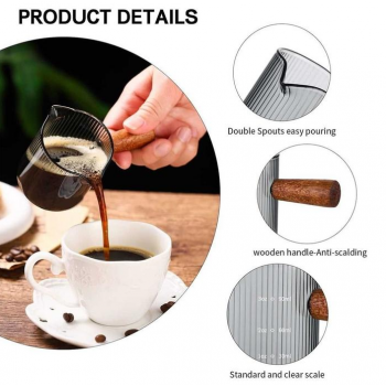 KEMORELA Gelas Takar Kopi Measuring Wooden Handle Double Spout 120ml - KS12 Gambar produk KEMORELA Gelas Takar Kopi Measuring Wooden Handle Double Spout 120ml - KS12