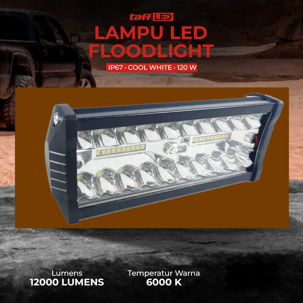 TaffLED Lampu LED Floodlight Foglamp Mobil Truck Cool White IP67 120W - C8-1519 Gambar produk TaffLED Lampu LED Floodlight Foglamp Mobil Truck Cool White IP67 120W - C8-1519