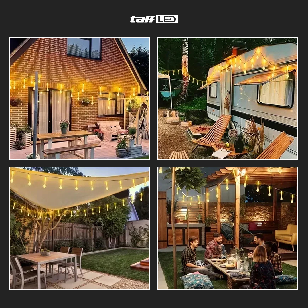 TaffLED Lampu Hias String Lights Raindrop Solar 30LED 6.5M Warm White - SP030 Gambar produk TaffLED Lampu Hias String Lights Raindrop Solar 30LED 6.5M Warm White - SP030