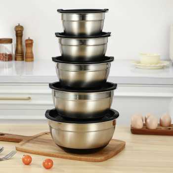 Gambar produk MEJIMA Baskom Stainless Steel 201 Mixing Bowl Anti Slip Bottom Lid 28cm - MJ-201