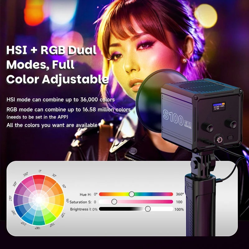 Gambar produk LIYADI Lampu Studio Fotografi COB LED RGBW 24 Mode TFT Display 100W - S100 PRO