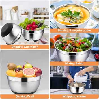 Gambar produk MEJIMA Baskom Stainless Steel 201 Mixing Bowl Anti Slip Bottom Lid 28cm - MJ-201