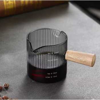 KEMORELA Gelas Takar Kopi Measuring Wooden Handle Double Spout 120ml - KS12