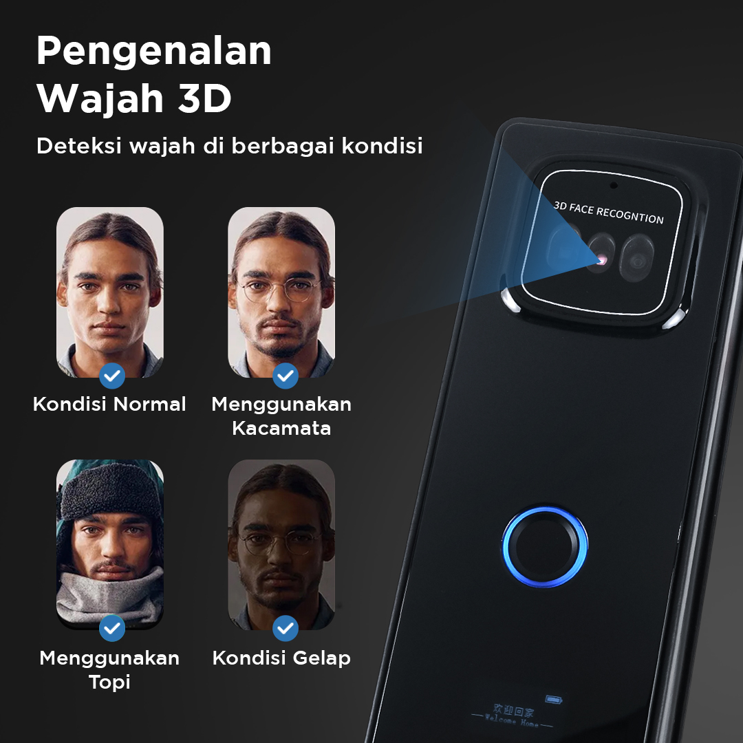 JYS Smart Door Lock Fingerprint Face Recognition Password Eques App - B01RL-TC Gambar produk JYS Smart Door Lock Fingerprint Face Recognition Password Eques App - B01RL-TC