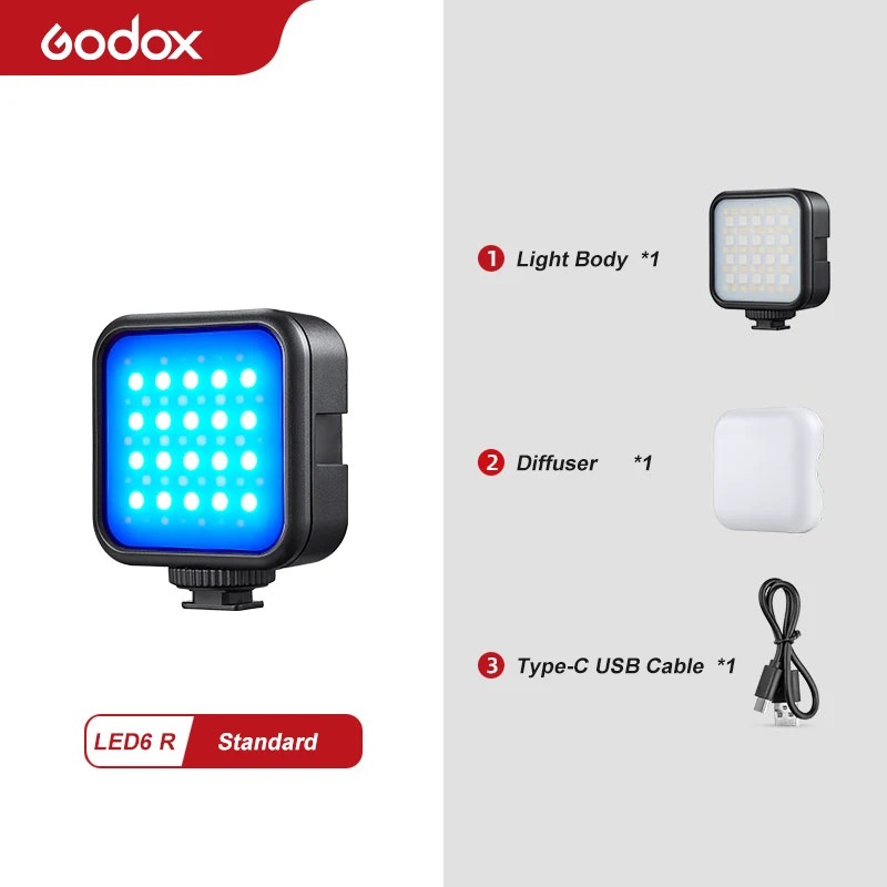 Gambar produk Godox Lampu Fill Light LED Magnetic RGBW 3200-6500K 1800mAh 6W - LED6R