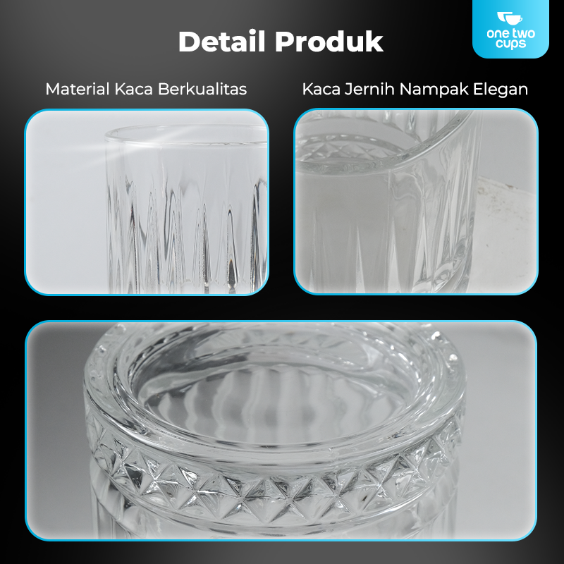 One Two Cups Gelas Whisky Cocktail Crystal Diamond Bottom Rock Glass 210ml - YH149 Gambar produk One Two Cups Gelas Whisky Cocktail Crystal Diamond Bottom Rock Glass 210ml - YH149