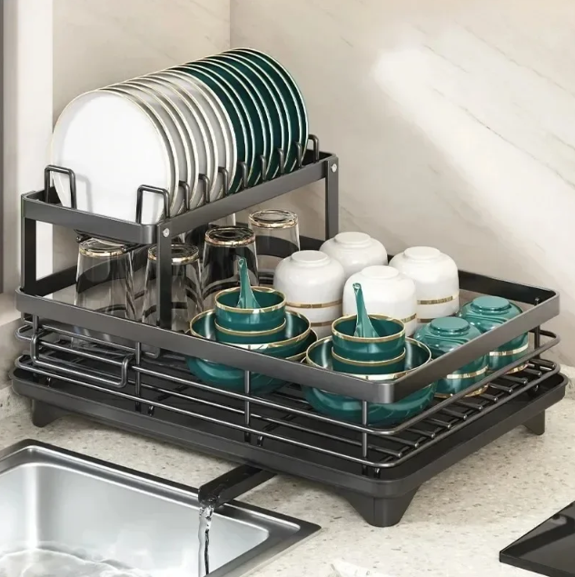 Gambar produk NYTRYD Rak Piring Dapur 2 Susun Draining Rack Plate Bowls Carbon Steel - NY-3