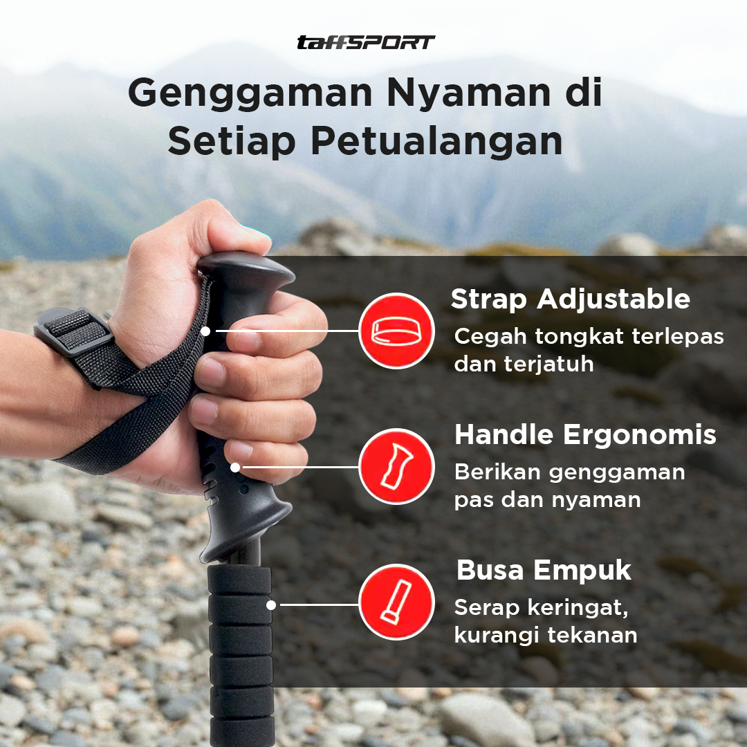 Gambar produk TaffSPORT Tongkat Hiking Telescopic Trekking Pole Aluminium 135cm - X-11