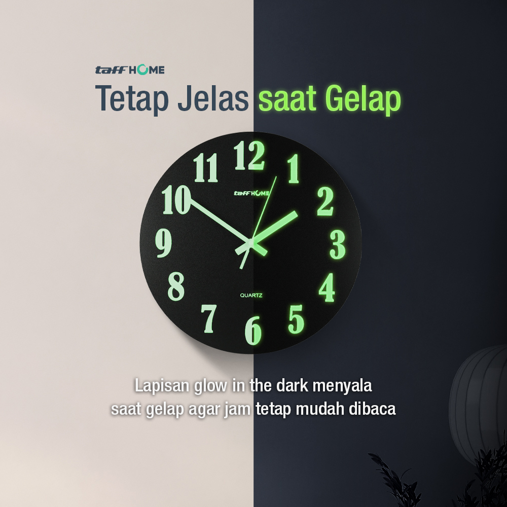 TaffHOME Jam Dinding Bulat Quartz Luminous Glow in The Dark 30cm - Win30 Gambar produk TaffHOME Jam Dinding Bulat Quartz Luminous Glow in The Dark 30cm - Win30