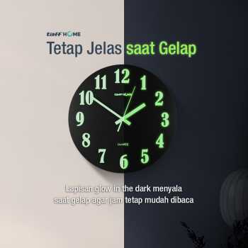 Gambar produk TaffHOME Jam Dinding Bulat Quartz Luminous Glow in The Dark 30cm - Win30