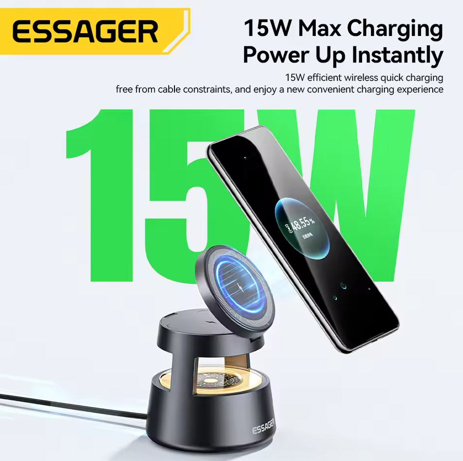 Gambar produk ESSAGER Wireless Charger Station 4in1 Stand Desktop iPhone Apple 15W - OJD-132