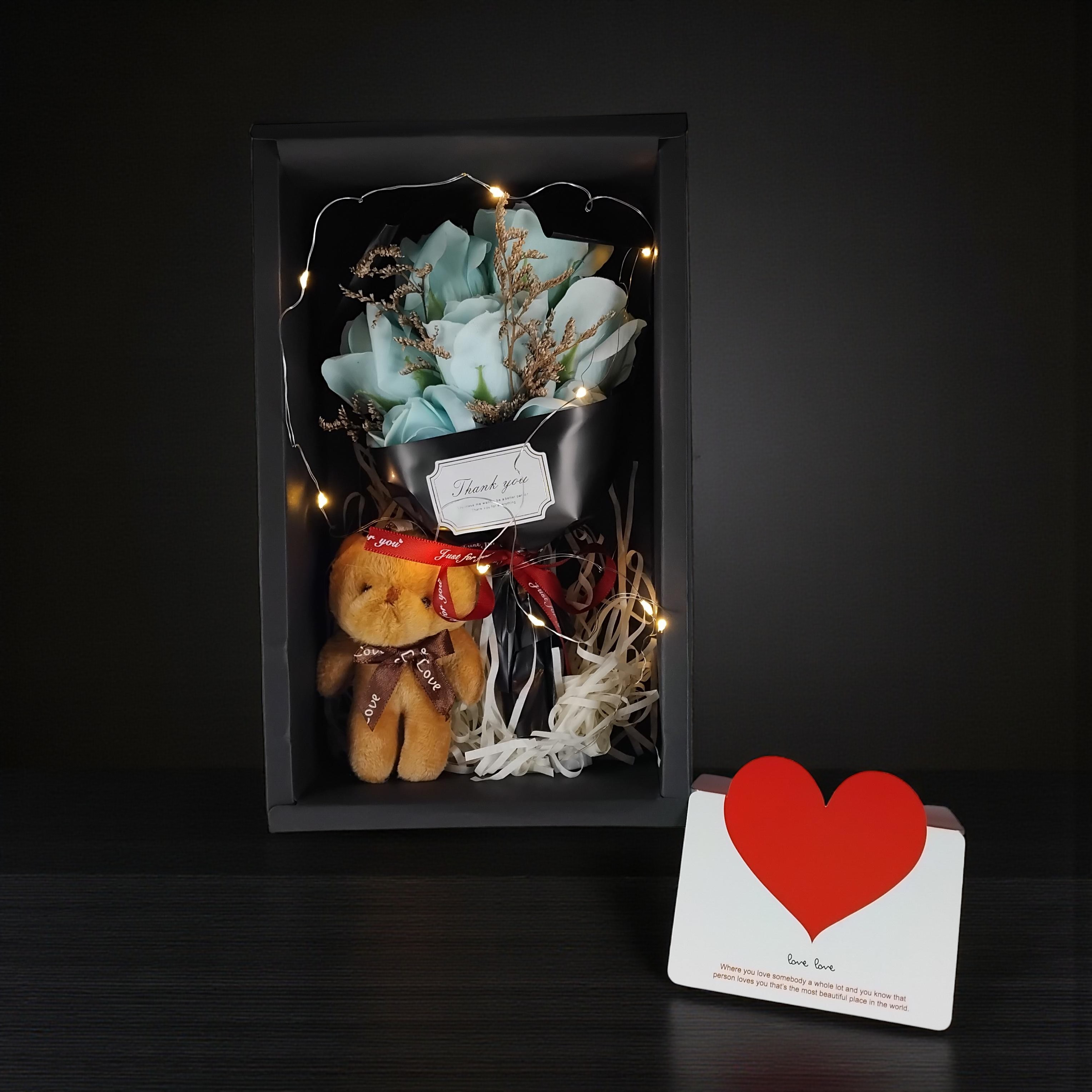 WS Buket Bunga Sabun Mawar Boneka LED String Soap Rose Valentine Gift - WS-07 Gambar produk WS Buket Bunga Sabun Mawar Boneka LED String Soap Rose Valentine Gift - WS-07