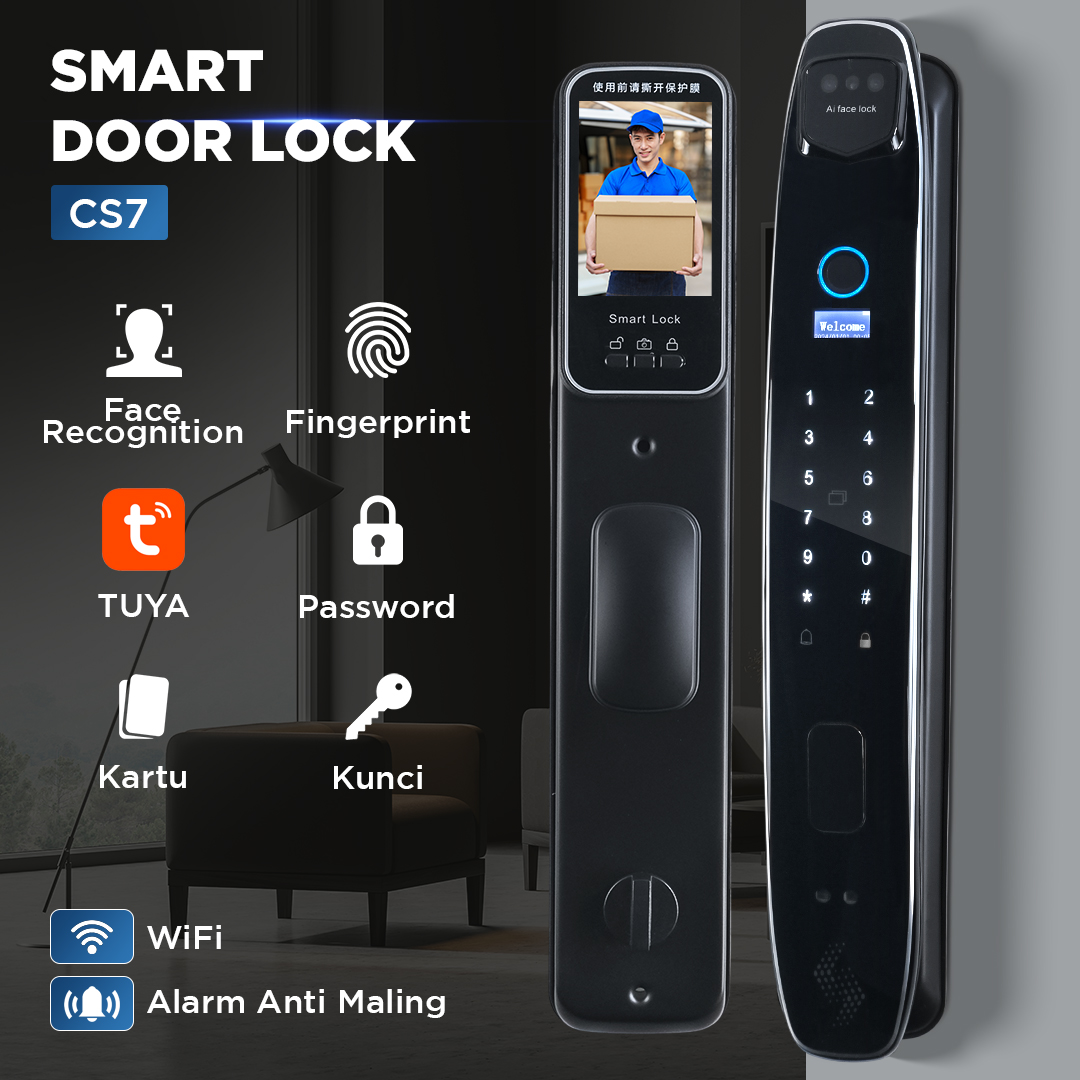 SMARTSTONE Smart Door Lock Fingerprint Face Recognition Tuya App - CS7 Gambar produk SMARTSTONE Smart Door Lock Fingerprint Face Recognition Tuya App - CS7
