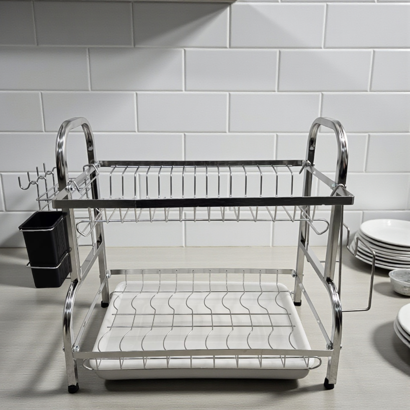 Treuy Rak Piring Dapur 2 Susun Stainless Steel 201 Drying Storage Rack - TR-201 Gambar produk Treuy Rak Piring Dapur 2 Susun Stainless Steel 201 Drying Storage Rack - TR-201
