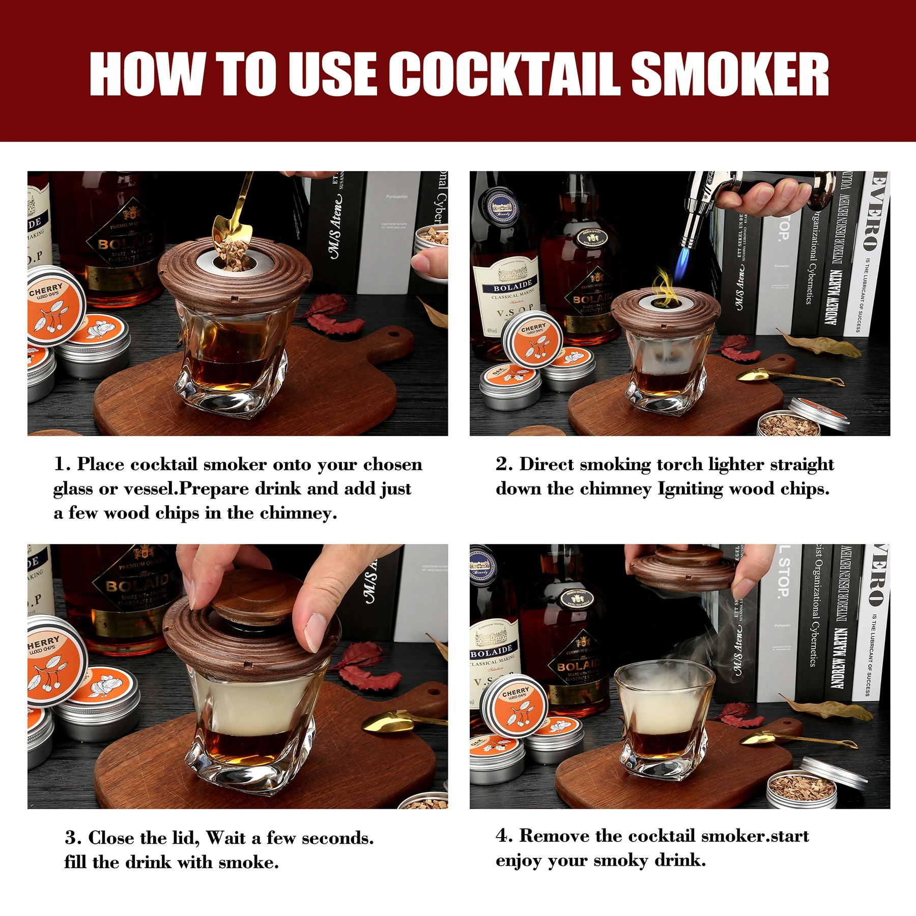 Gambar produk TEMOPY Set Alat Pengasap Cocktail Smoker Kit with 4 Wood Chips - TPY-40