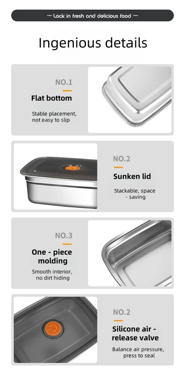 Gambar produk TaffHOME Kotak Makan Anti Tumpah Lunch Bento Box Stainless Steel 410 1200ml - KT274