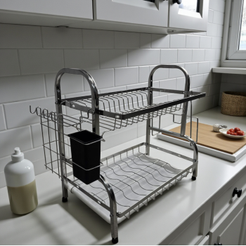 Treuy Rak Piring Dapur 2 Susun Stainless Steel 201 Drying Storage Rack - TR-201