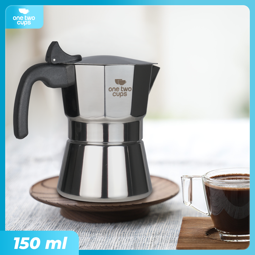 Gambar produk One Two Cups Moka Pot Italian Espresso Coffee Maker Stainless Steel 150ml - W-767