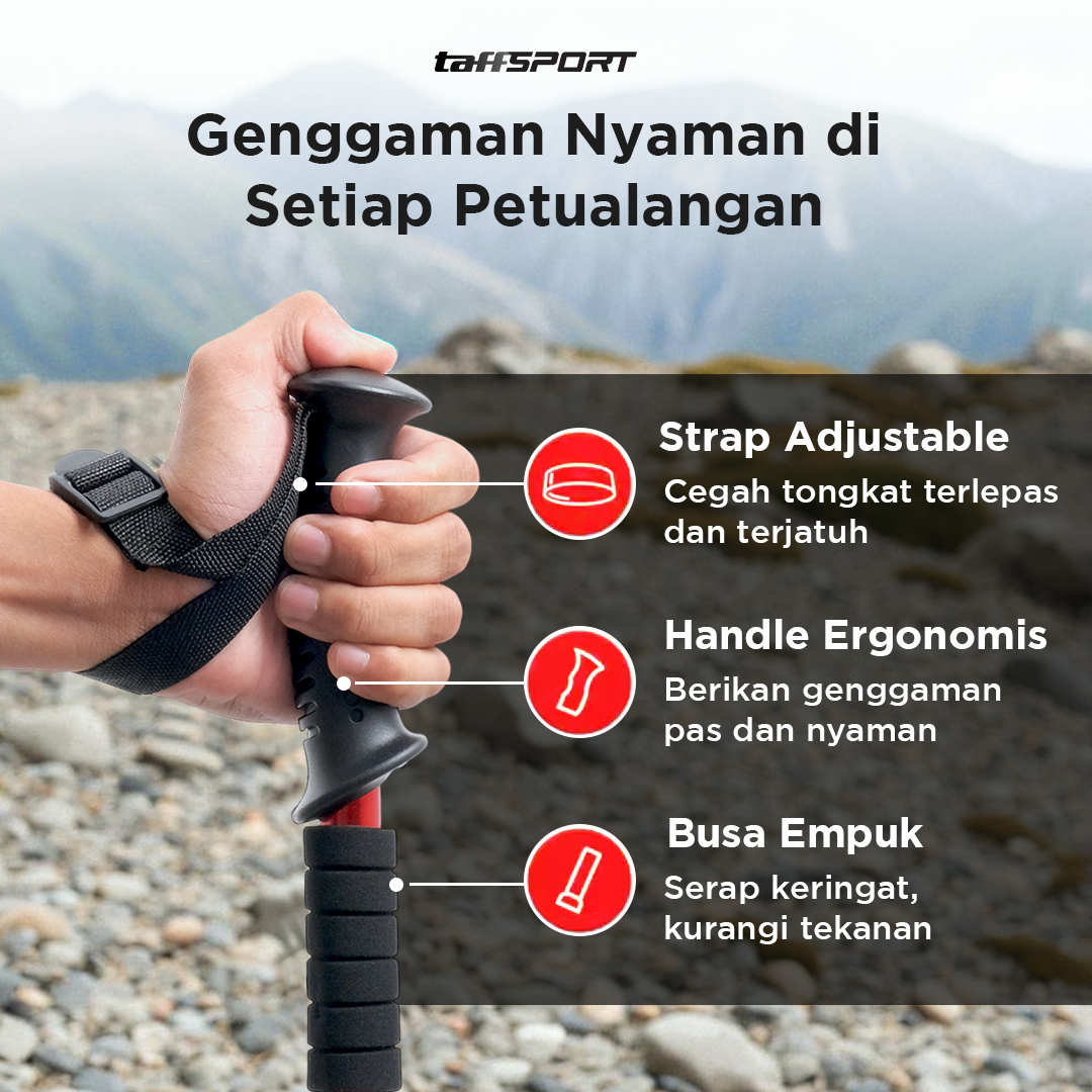 Gambar produk TaffSPORT Tongkat Hiking Telescopic Trekking Pole Aluminium 135cm - X-11