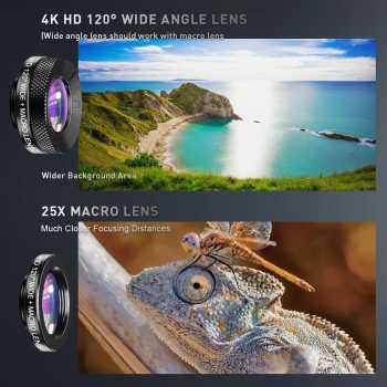 Gambar produk APEXEL Lensa Kamera 4in1 Telefoto 22x Wide Fisheye Macro with Tripod - APL-22XZJ