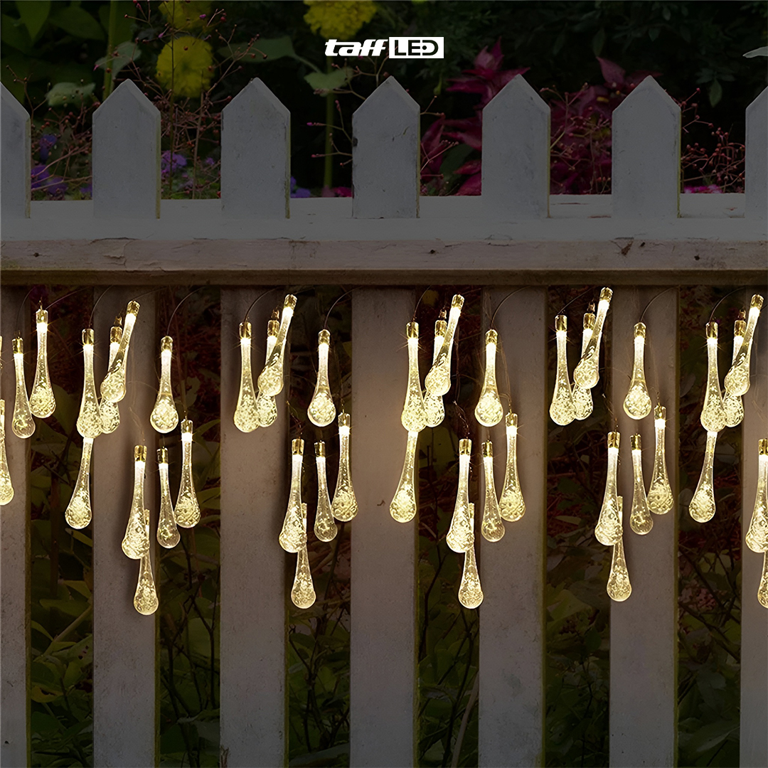 TaffLED Lampu Hias String Lights Raindrop Solar 30LED 6.5M Warm White - SP030 Gambar produk TaffLED Lampu Hias String Lights Raindrop Solar 30LED 6.5M Warm White - SP030