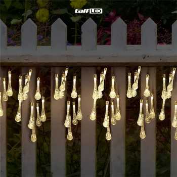 TaffLED Lampu Hias String Lights Raindrop Solar 30LED 6.5M Warm White - SP030 Gambar produk TaffLED Lampu Hias String Lights Raindrop Solar 30LED 6.5M Warm White - SP030