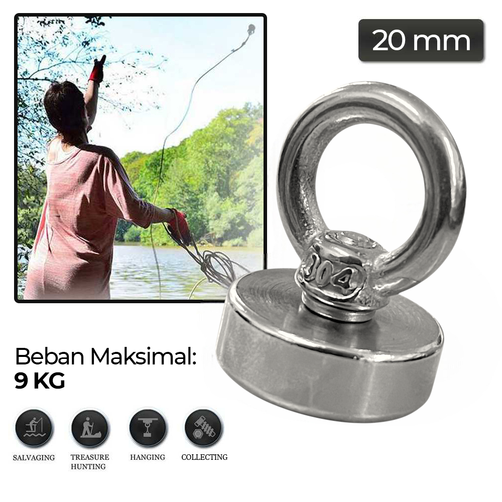 Taffware Magnet Gantungan Round Hook Strong Neodymium N35 20mm - M4 Gambar produk Taffware Magnet Gantungan Round Hook Strong Neodymium N35 20mm - M4