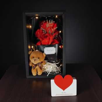 WS Buket Bunga Sabun Mawar Boneka LED String Soap Rose Valentine Gift - WS-07