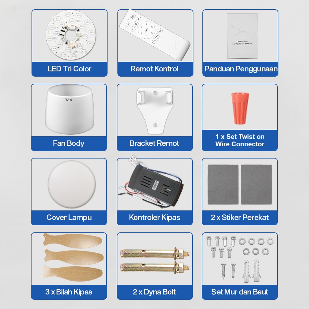 SOVE Kipas Angin Gantung Lampu Tri Color Ceiling Fan 42 Inch - YN-45 Gambar produk SOVE Kipas Angin Gantung Lampu Tri Color Ceiling Fan 42 Inch - YN-45