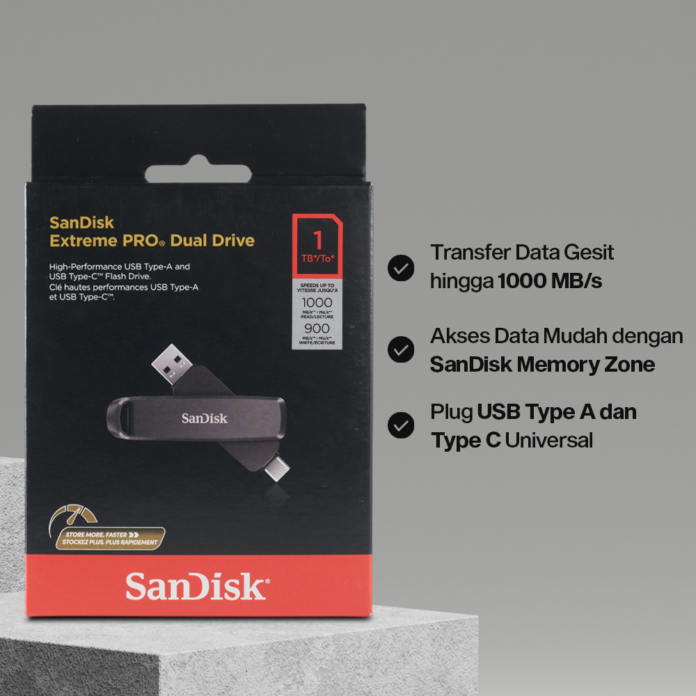 Gambar produk SanDisk Extreme PRO USB Dual Drive Up to 1000MB/s USB Type-C USB3.2 1TB - SDDDE1