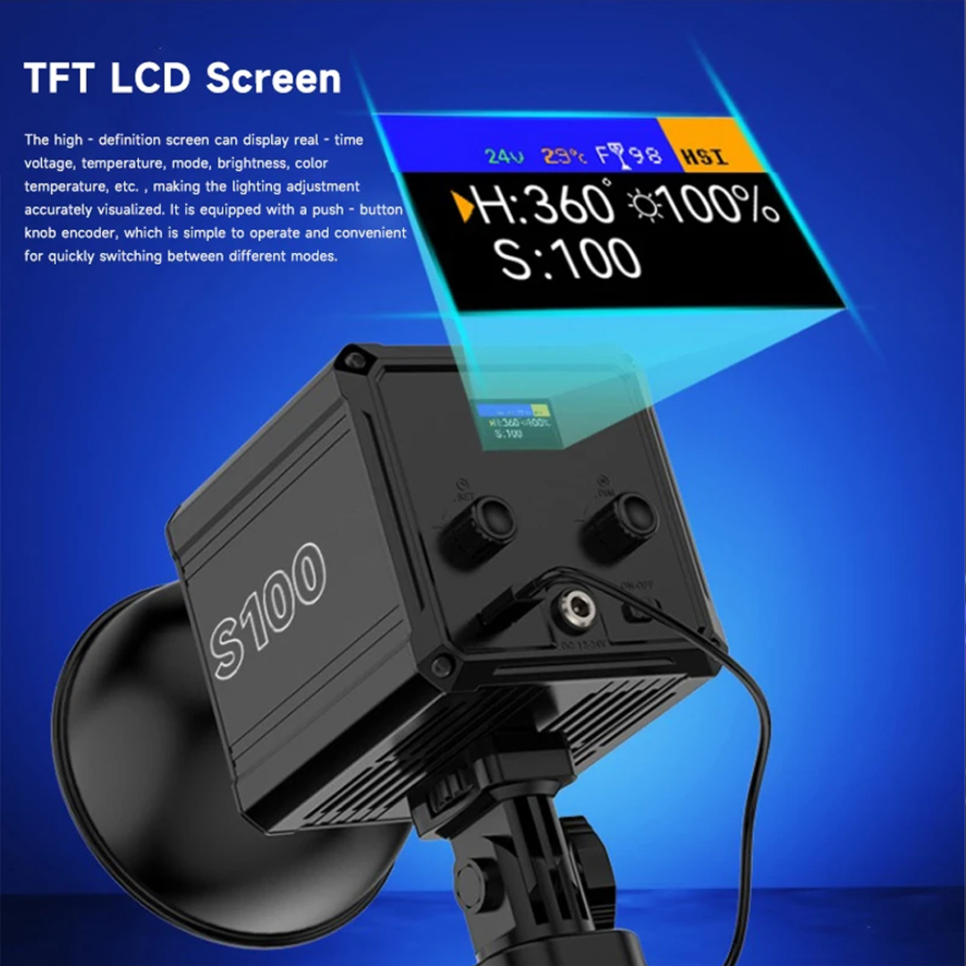 Gambar produk LIYADI Lampu Studio Fotografi COB LED RGBW 24 Mode TFT Display 100W - S100 PRO