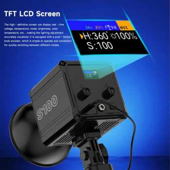 Gambar produk LIYADI Lampu Studio Fotografi COB LED RGBW 24 Mode TFT Display 100W - S100 PRO